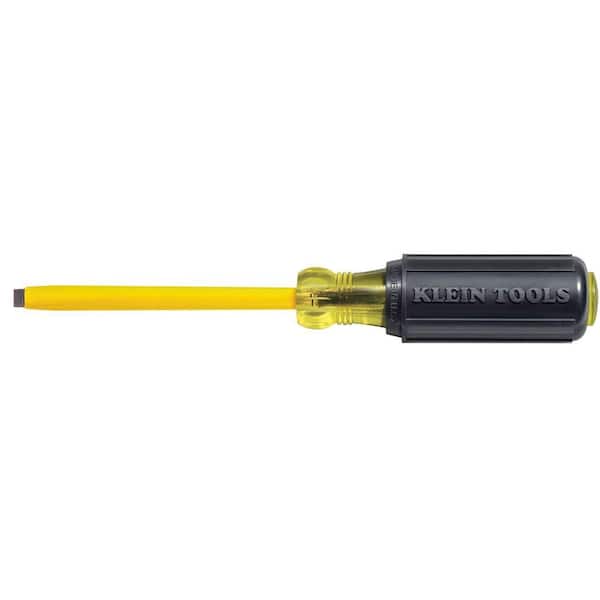Klein Tools 1/4 in. Coated Flat Head Scredriver with 4 in. Round Shank- Cushion Grip Handle