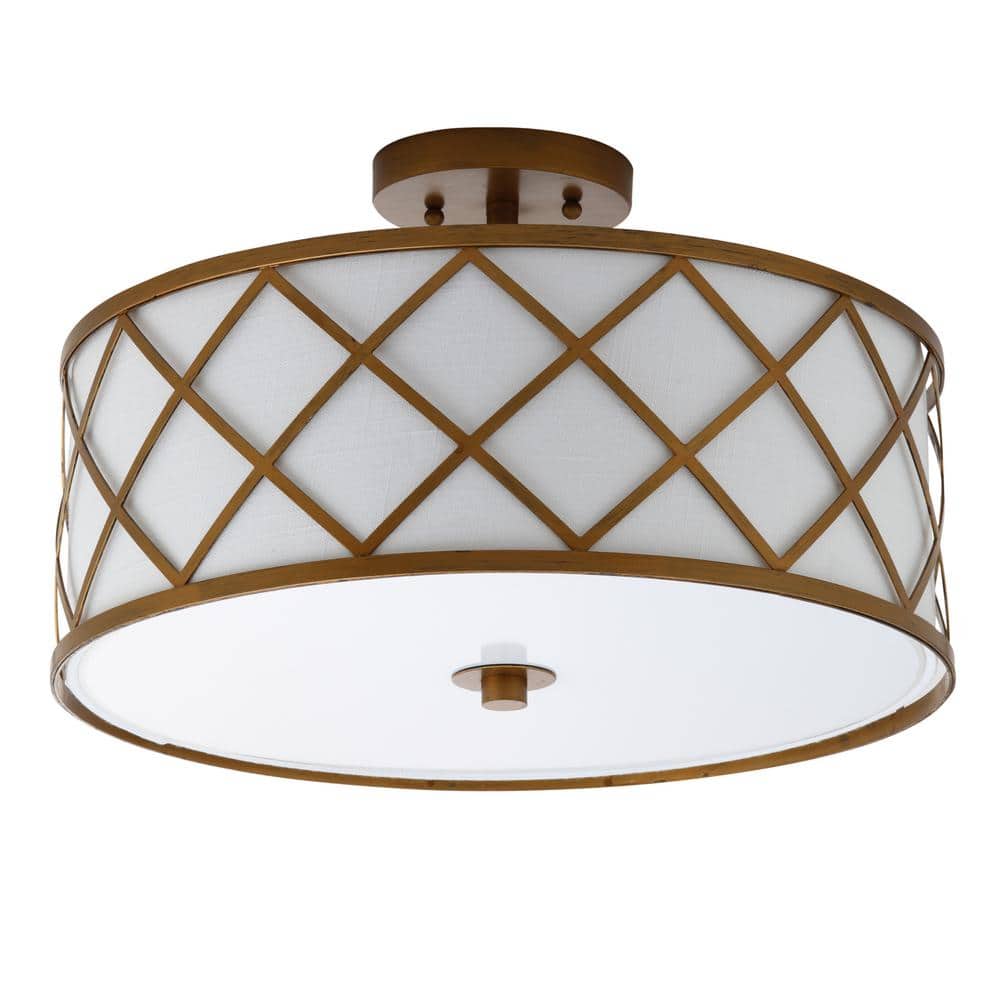Elizabeth 16.75" Gold and White LED Drum Flush Mount Light