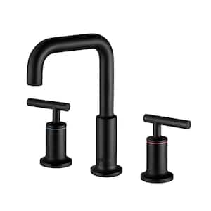 8 in Widespread Double Handle 3-Hole Bathroom Faucet in Matte Black Bath Sink Lavatory Supply Lines Hose
