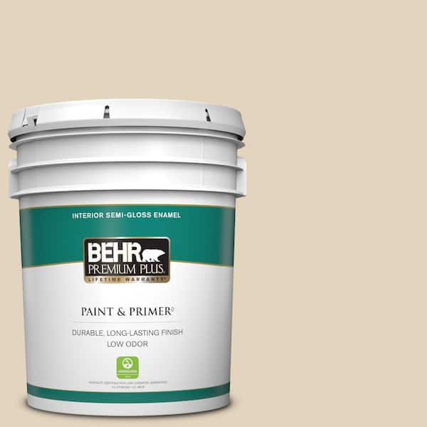 BEHR PREMIUM PLUS 5 gal. #PPU7-17 Wax Sculpture Semi-Gloss Enamel Low Odor Interior Paint & Primer