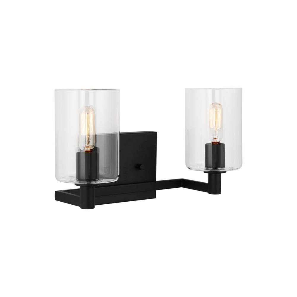 Midnight Black 2-Light Dimmable Vanity Light with Clear Glass Shades