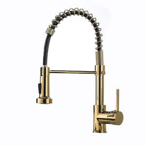 Single Handle High Arc Pull Out Sprayer Kitchen Faucet in Black and Gold