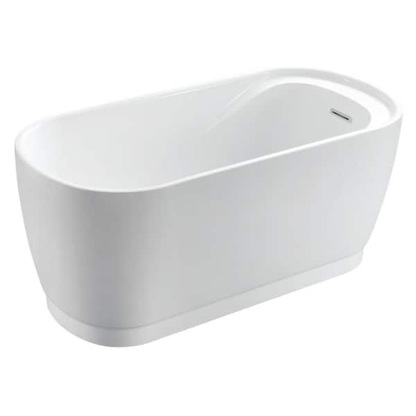 Kingston Brass Aqua Eden 51 in. x 29 in. Acrylic Freestanding Soaking Bathtub in White with Drain and Integrated Seat