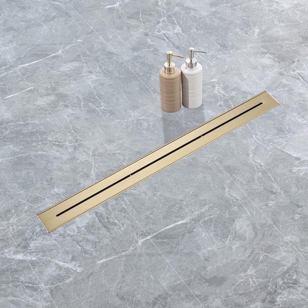 32 in. Stainless Steel Linear Shower Drain with Square Pattern Drain Cover in Brushed Gold