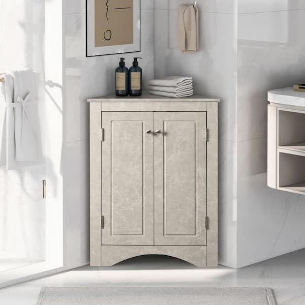 Flynama 17.5 in. W x 17.50 in. L x 31.40 in. H White Bathroom Cabinet Triangle Corner Storage Cabinet with Adjustable Shelf