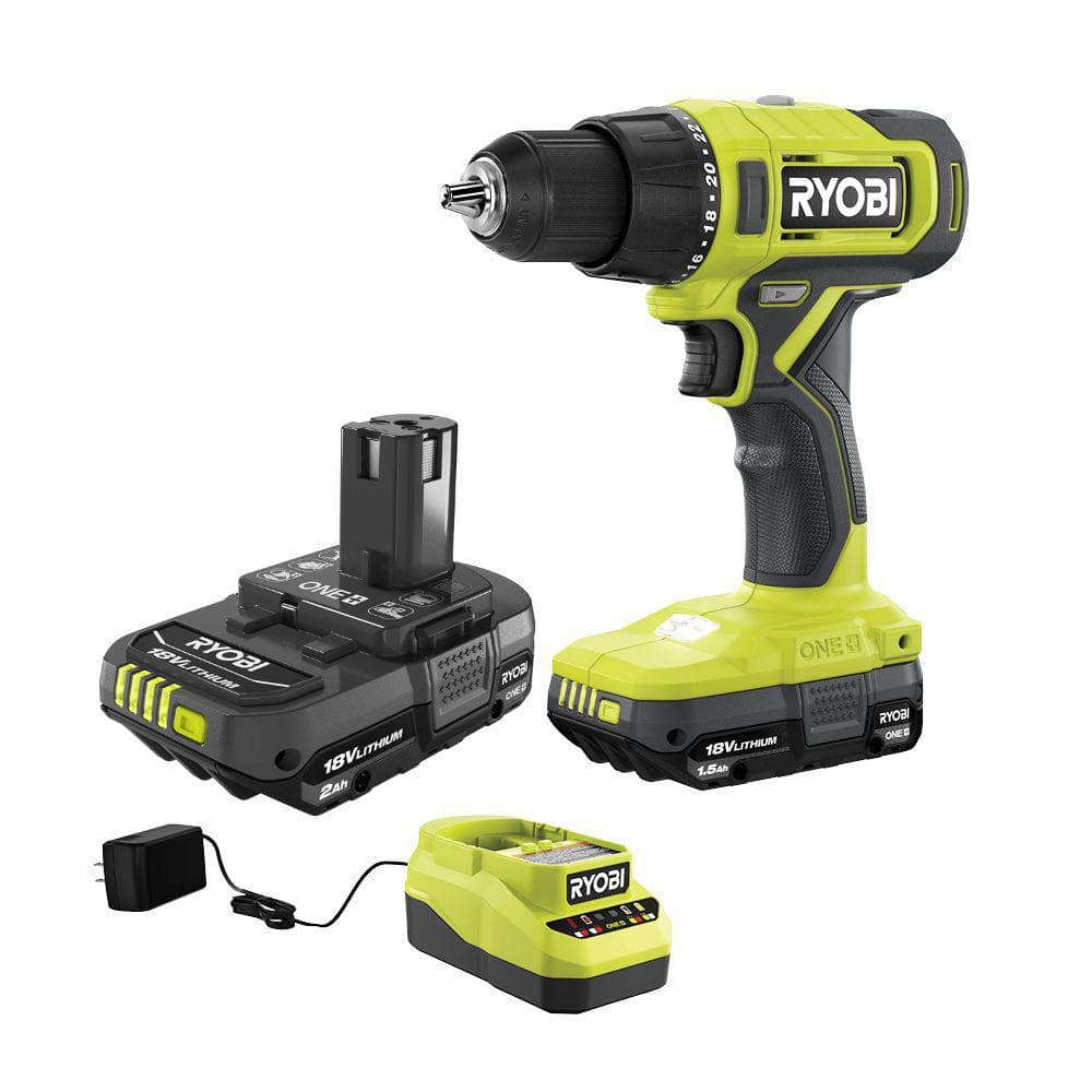 ONE+ 18V Cordless 1/2 in. Drill/Driver Kit with 1.5 Ah Battery, Charger, and ONE+ 18V 2.0 Ah Lithium-Ion Battery -  RYOBI, PCL206K1-PBP006