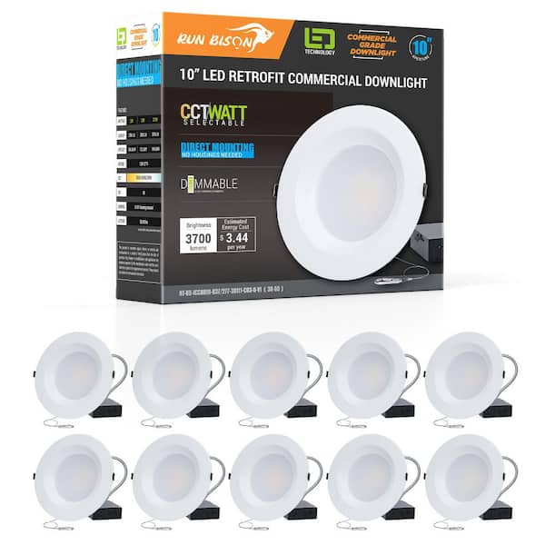 RUN BISON 10 in. CCT and Wattage Selectable New Construction or Remodel IC Rated Integrated LED Commercial Downlight (10-Pack)