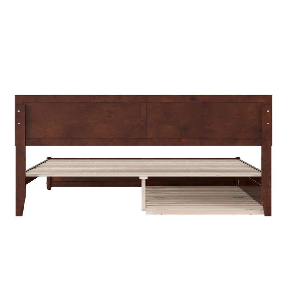 Walnut King Solid Wood Platform Bed with Trundle