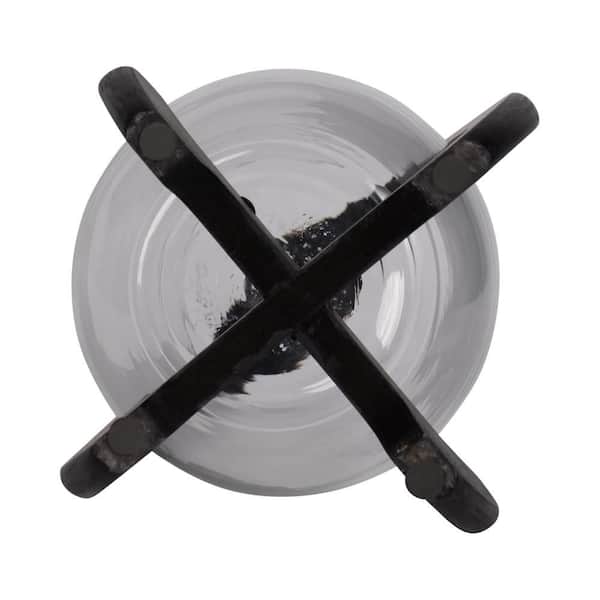 Liv & Skye 15 in. Black Wood and Glass Hurricane Lantern Candle