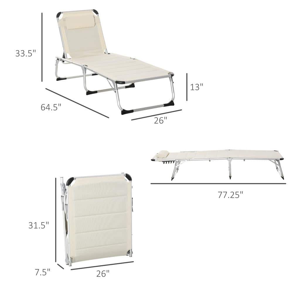 Cream White Foldable Aluminum Outdoor Chaise Lounge Chair
