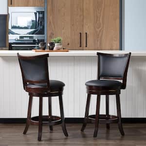 Woodgrove 25 in. Counter Height Swivel Bar Stools with Black Bonded Leather Seat and Backrest (Set of 2)