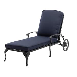 78.75 in. L Aluminum Chaise Lounge Outdoor Chair with Wheels Adjustable Reclining and Navy Blue Cushion