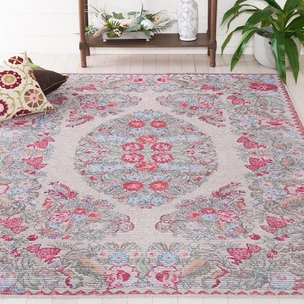 Besarabian Beige/Sage 7 ft. x 7 ft. Machine Washable Border Floral Square Area Rug