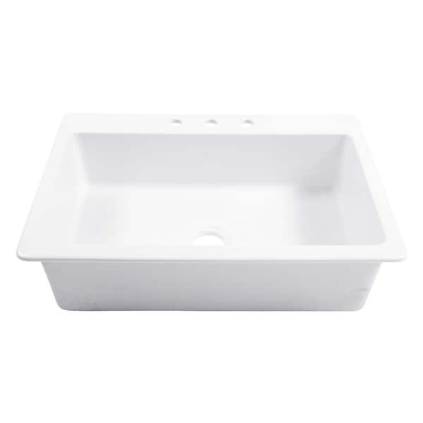 Jackson 33 in. 3-Hole Drop-In Single Bowl Crisp White Fireclay Kitchen Sink
