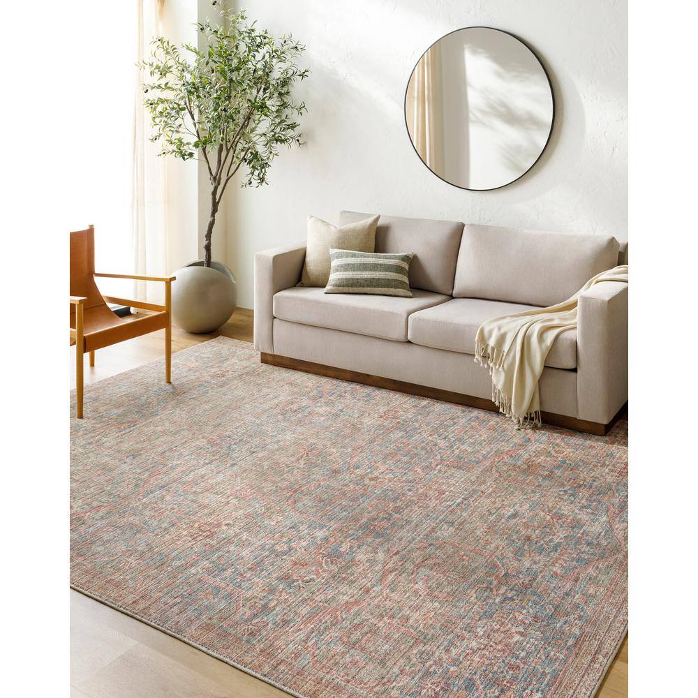 Marlene Beige and Blue Polyester Runner Rug, 2'7" x 7'3"