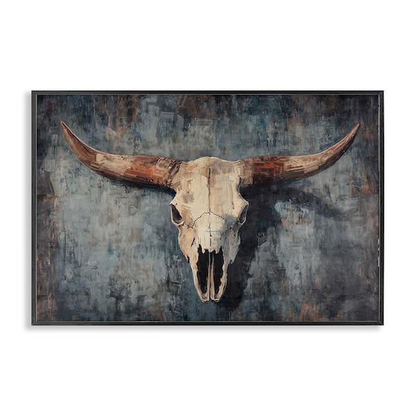 Antique Distressed Cow Skull by Nina Blue 1 Piece Black Framed Animal Giclee Art Print 20 in. x 30 in.