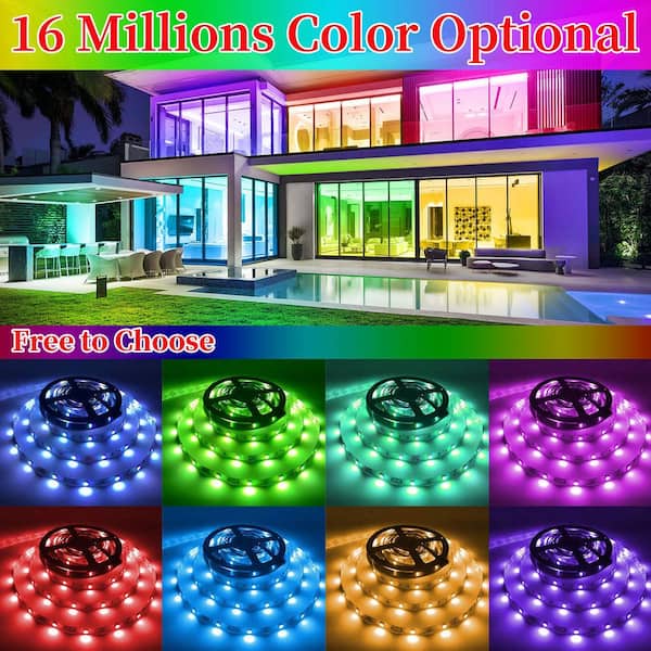25 ft. Integrated LED White Strip Light Fixture w/ Remote and App Control in Multi-Color for Party Plastic Material, RGB