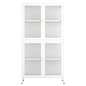 31.50 in. W x 12.60 in. D x 59.00 in. H White Linen Cabinet with Adjustable Shelves and Four Glass Door