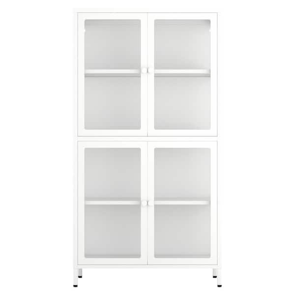 Unbranded 31.50 in. W x 12.60 in. D x 59.00 in. H White Linen Cabinet with Adjustable Shelves and Four Glass Door