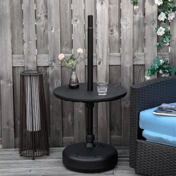 20 in. Black Round Plastic Umbrella Table Tray Portable Table Top Outdoor Side Table for Beach, Patio, Garden