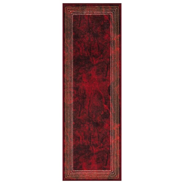 Ottomanson Tokyo Collection Non-Slip Rubberback Border Design 2x5 Indoor Runner Rug, 1 ft. 8 in. x 4 ft. 11 in., Red