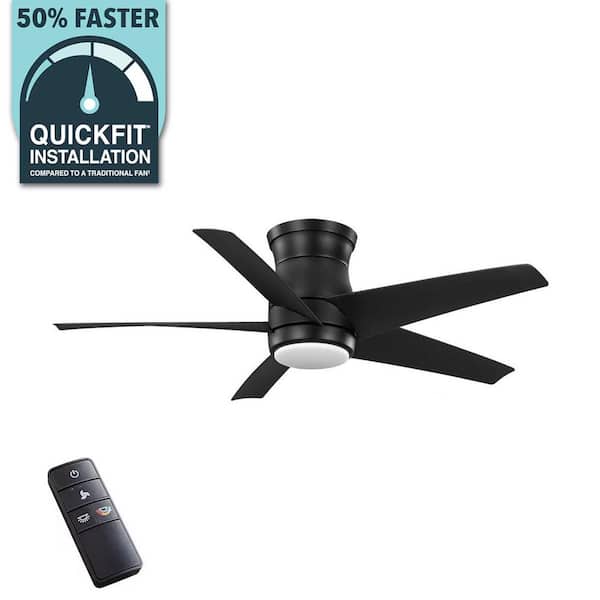 Hampton Bay Mena 44 in. White Color Changing Integrated LED Indoor/Outdoor Matte Black Hugger Ceiling Fan with Light Kit and Remote