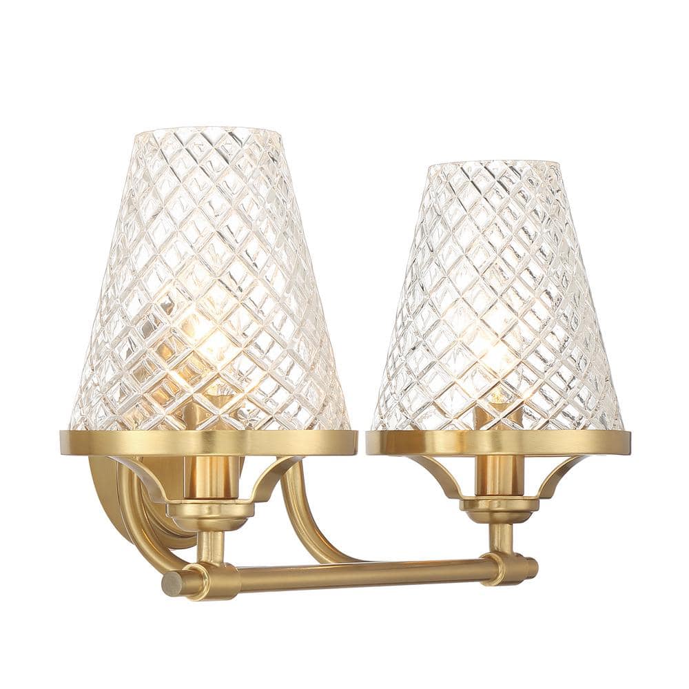 Warm Brass 2-Light Vanity with Clear Glass Shades