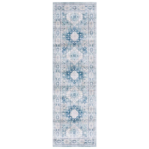 SAFAVIEH Arizona Sage/Aqua 3 ft. x 8 ft. Distressed Border Ornate ...