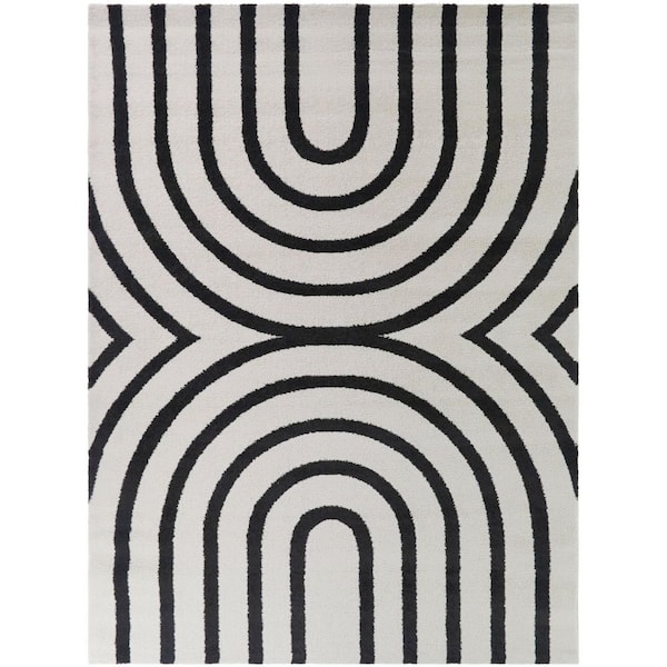 Lera Cream/Black 8 ft. x 10 ft. Modern Arches Area Rug