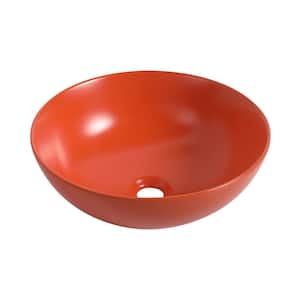 16.1 in. W Ceramic Countertop Art Wash Basin Round Bowl Shaped Vessel Sink in Orange