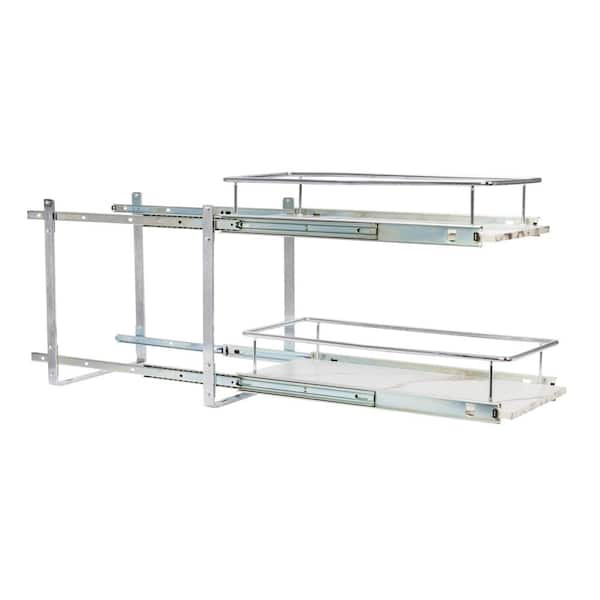 Chrome and Faux Marble Sliding 2-Tier Steel Under Sink Shelving Unit 12.25  in. W x 16 in. H x 21 in. D