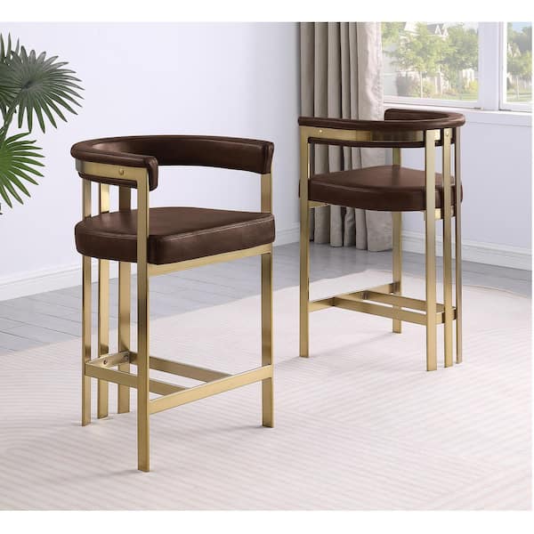Malik 39 in H. Espresso Color Low Back Metal Frame Bar Stool With Leath-Aire Upholstery Set of 1