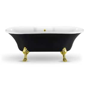 68 in. Acrylic Clawfoot Non-Whirlpool Bathtub in Glossy Black With Polished Gold Clawfeet And Polished Gold Drain