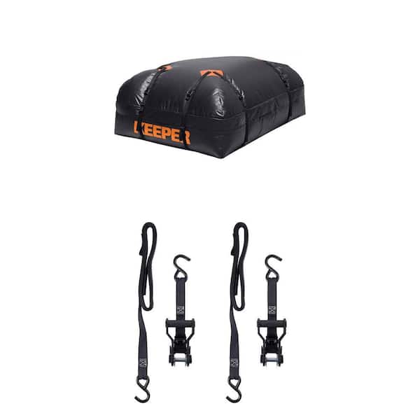 Extreme Webbing Tie Down Strap 14 ft. x 1 in. 500 lbs with S Hook and Waterproof Roof Top Cargo Bag Combo (2-Pack)