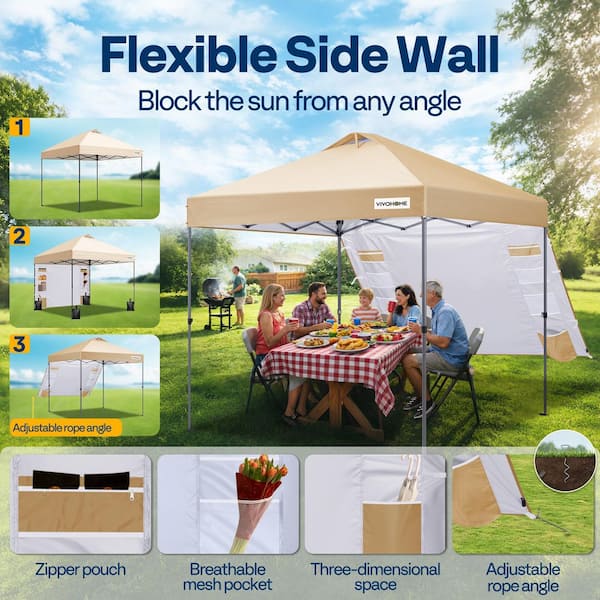 VIVOHOME 8 ft. x 8 ft. Outdoor Portable Beige Easy Setup Pop Up