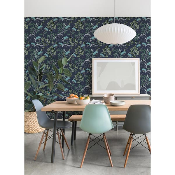 Sorrel Navy Botanical Wallpaper Sample