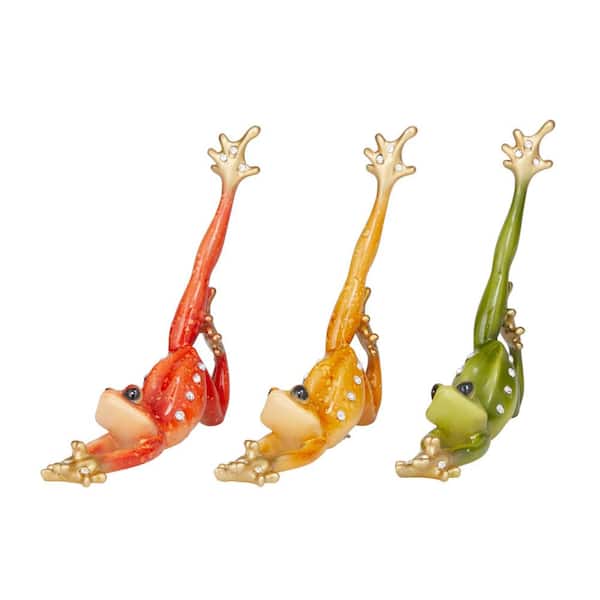 Litton Lane Multi Colored Polystone Frog Sculpture (Set of 3)