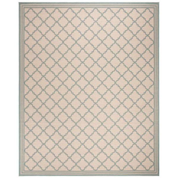 Beach House Cream/Aqua 9 ft. x 12 ft. Trellis Indoor/Outdoor Patio  Area Rug