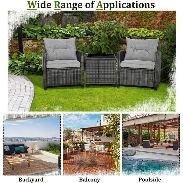 Gymax 3 Piece Patio Rattan Sofa Set Outdoor Wicker Conversation