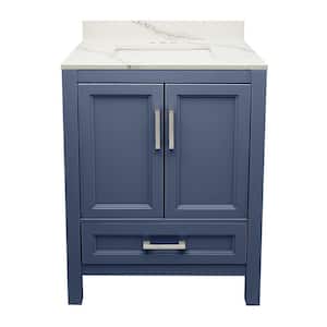 Nevado 25 in. W x 19 in. D x 36 in. H Bathroom Vanity in Blue with Calacatta White Quartz Stone Vanity Sink Top