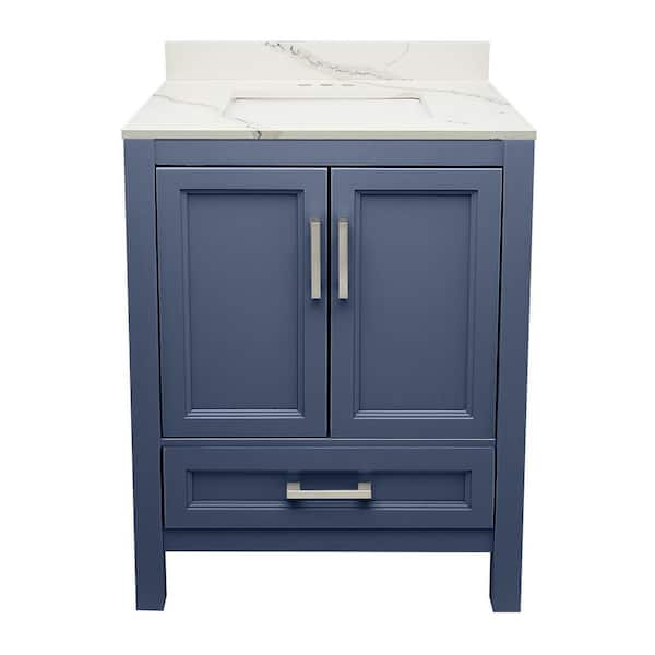 Ella Nevado 25 in. W x 19 in. D x 36 in. H Bathroom Vanity in Blue with Calacatta White Quartz Stone Vanity Sink Top