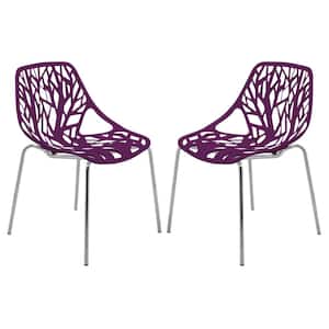 Asbury Modern Stackable Dining Chair With Chromed Metal Legs Set of 2 in Purple