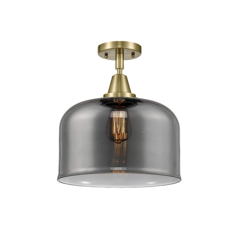 Bell 12 in. 1-Light Antique Brass Industrial Flush Mount with Smoked Glass Shade price history on PriceWatchPro