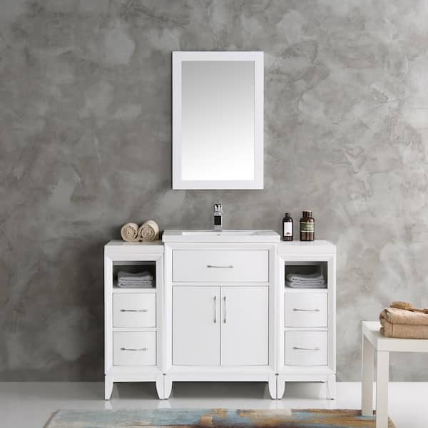 Cambridge 47 in. Vanity in White with Porcelain Vanity Top in White with White Ceramic Basin and Mirror