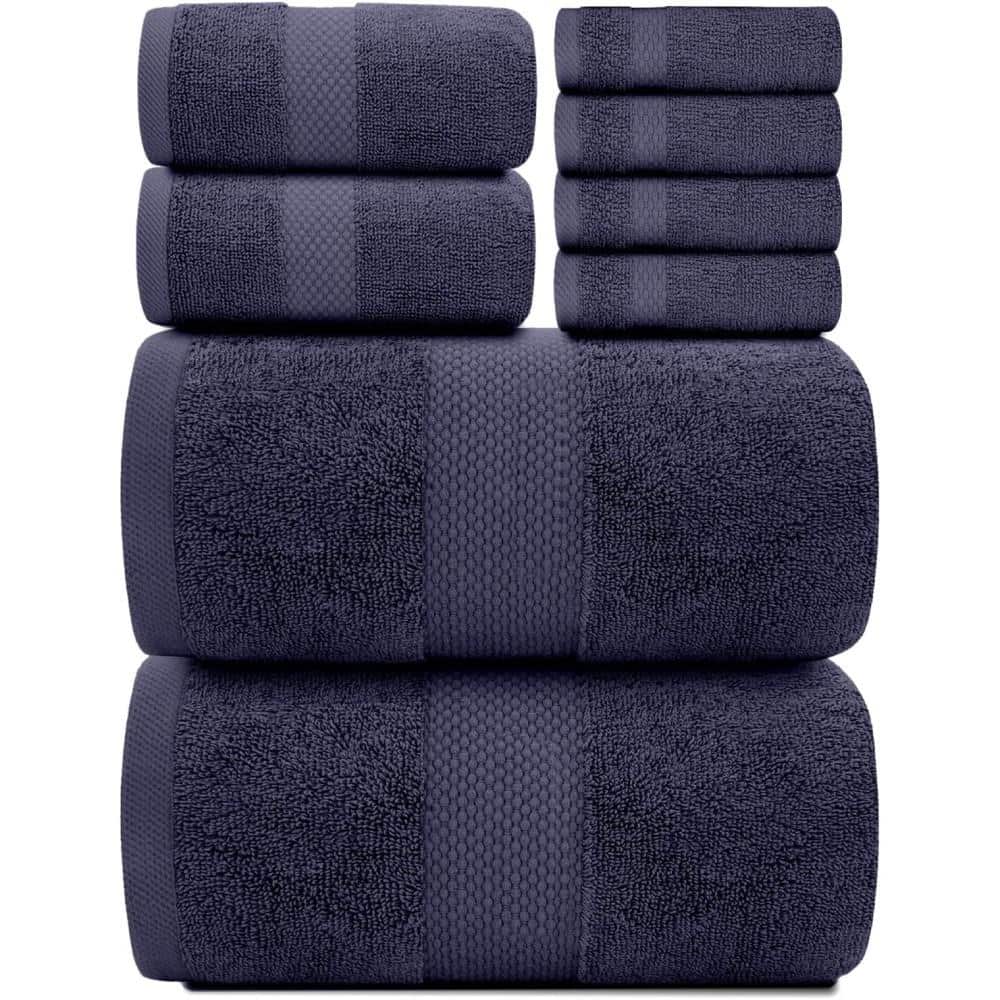 8-Piece Navy Blue 100% Combed Cotton Towel Set