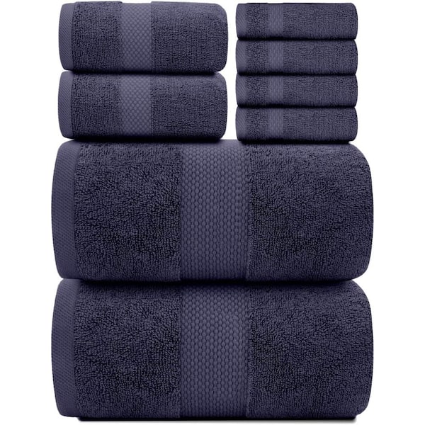 Unbranded 8-Piece Navy Blue 100% Combed Cotton Towel Set