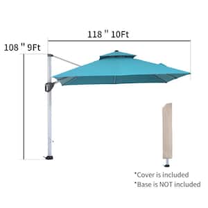 10 ft. Square 360-Degree Rotation Aluminum Cantilever Patio Umbrella 2-Tier Umbrella with Umbrella Cover in Blue