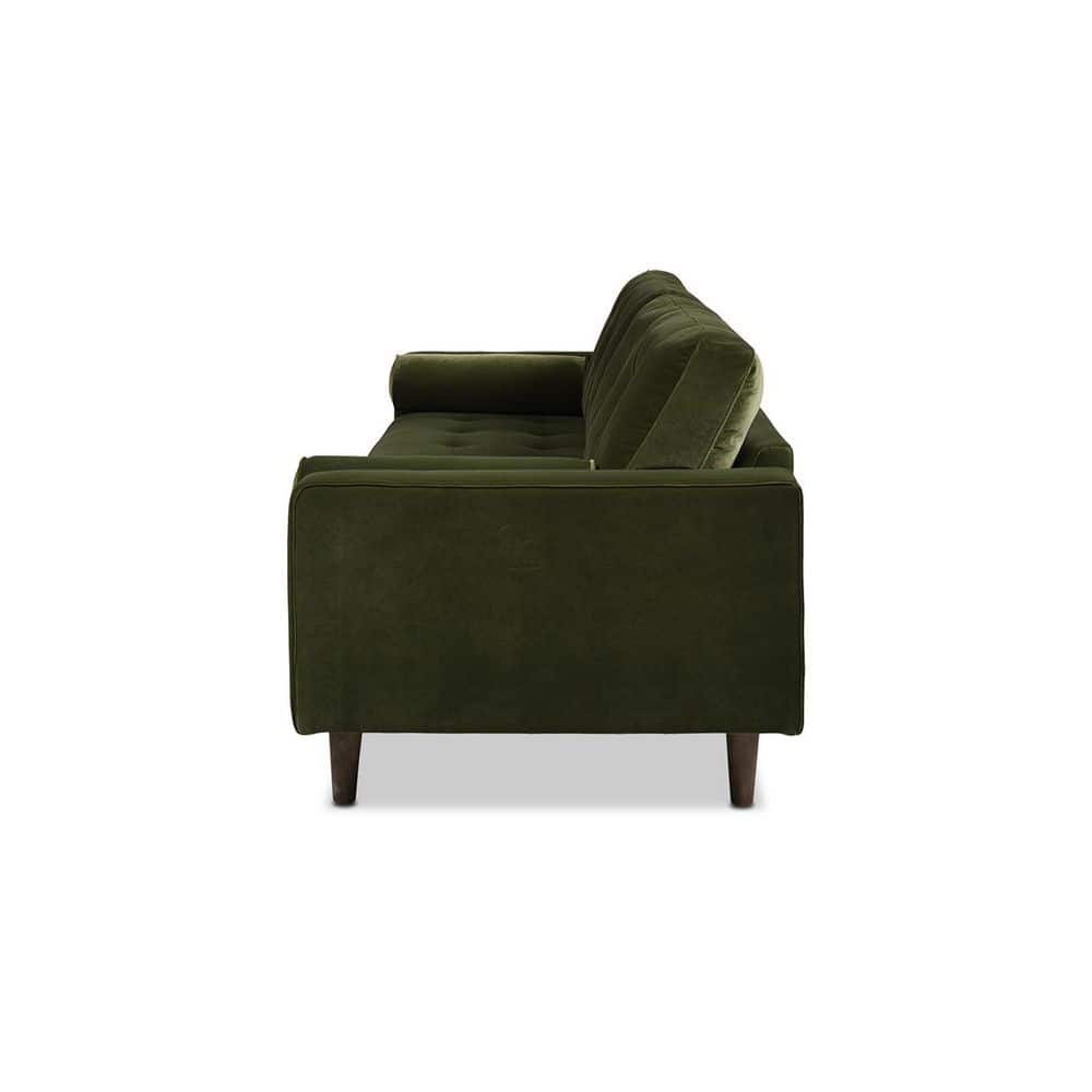 Olive Green Tufted Faux Leather Sofa with Wood Legs