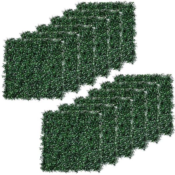 12 Pcs 20 in. H Green Artificial Grass Wall Panels Decor for Outdoor, Indoor, Garden, Fence, Backyard