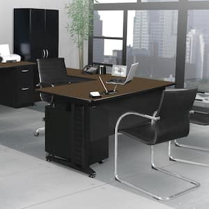 Hirsh 72 in. W x 66 in. D L Shape Black/Walnut 5-Drawer Executive Desk ...
